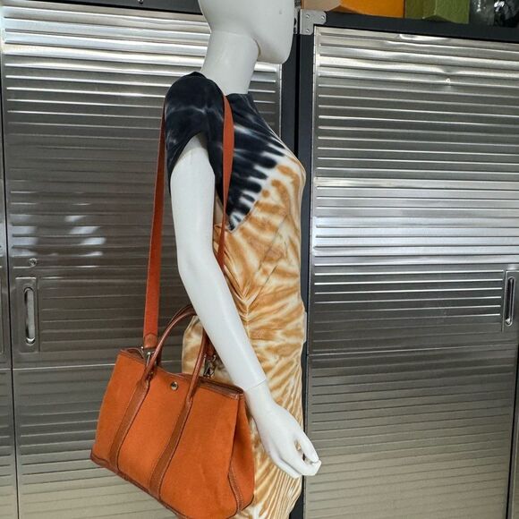 Hermes Garden Party Small Orange Toile Leather Canvas Tote Bag - Picture 15 of 16